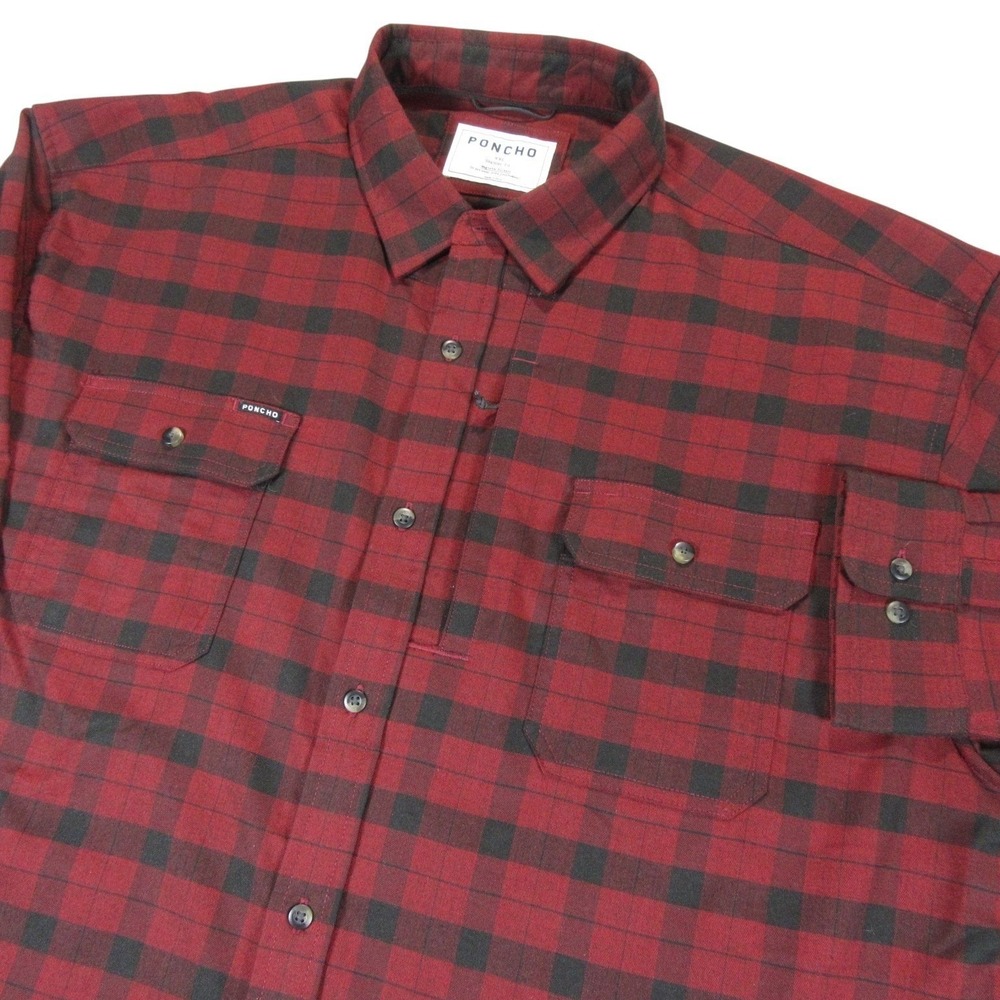 Poncho‎ Shirt Button Up Flannel Men 2XL Regular Fit The Buffalo Plaid Mag Pocket